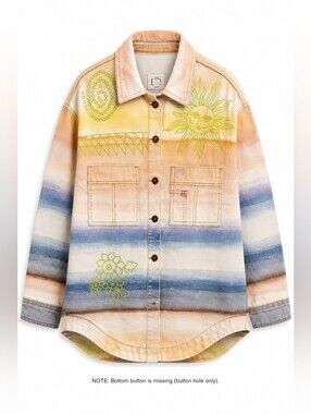 BDG Elissa Ombre Fade Beach Boho Embroidered Denim Jacket | S | Missing Button